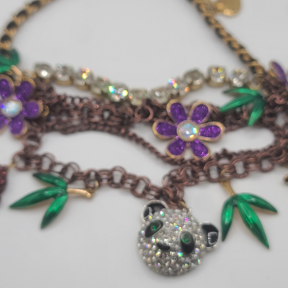 Betsey Johnson Necklace Jungle Monkey Panda Rhinestone 16" - Picture 9 of 16